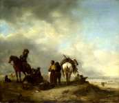 Philips Wouwermans - Seashore with Fishwives offering Fish